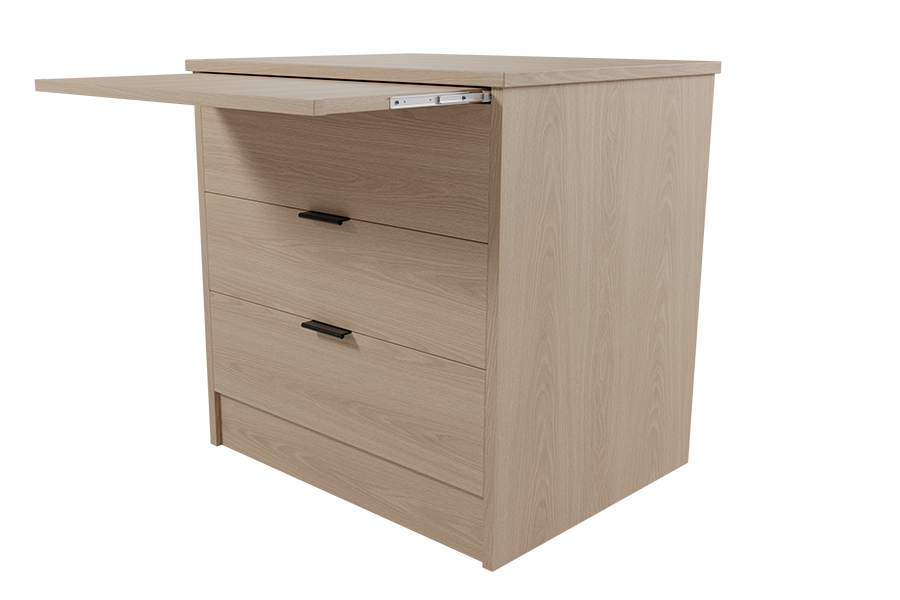Calla Series 3-Drawer Chest with Pull Out Tray in New Age Oak