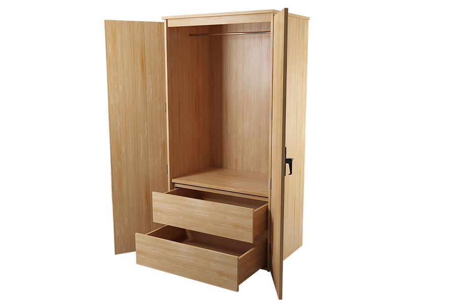 Solid Wood 2 Full Length Door Wardrobe Interior