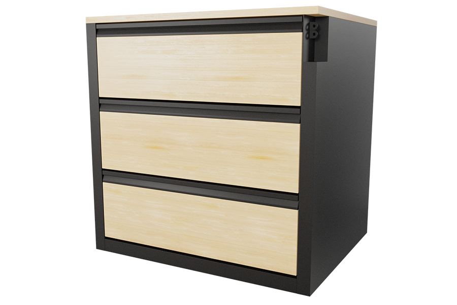 All metal GSA 3-drawer chest with laminate top and drawer faces