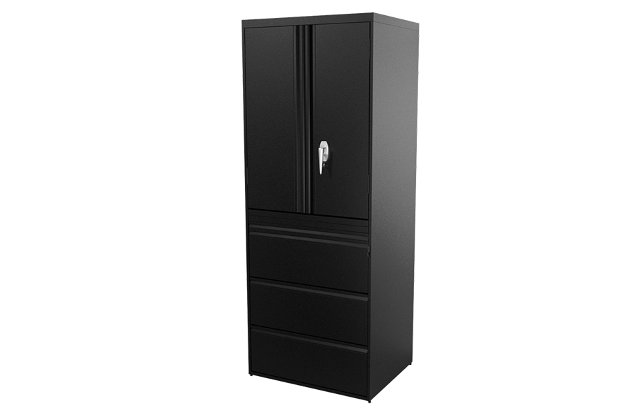 GSA Secretary Unit with Sand colored metal frame and black laminate accents