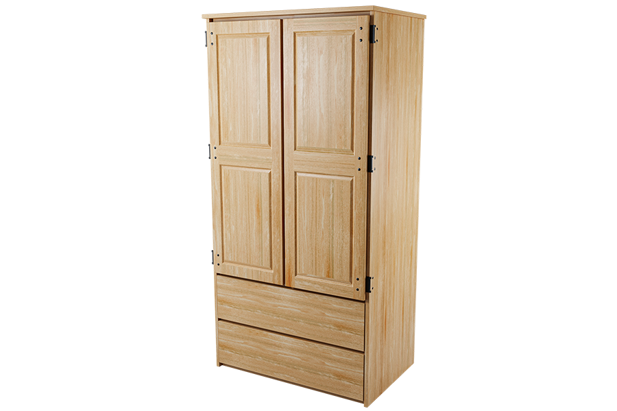 Solid Wood Two-Drawer Two-Door Wardrobe in Natural