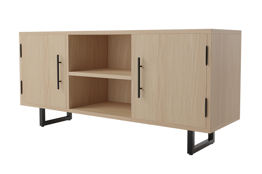 Berne Entertainment Center in New Age Oak in Black Metal Legs
