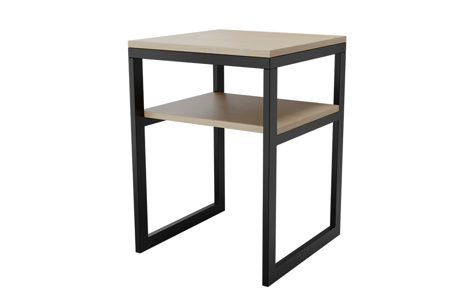 Upland Nightstand with Black Metal Frame and New Age Oak HPL Laminate Top and Shelf