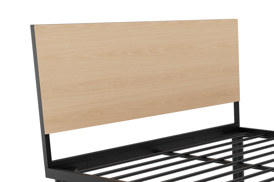 HB001 Headboard with New Age Oak laminate and black frame close up
