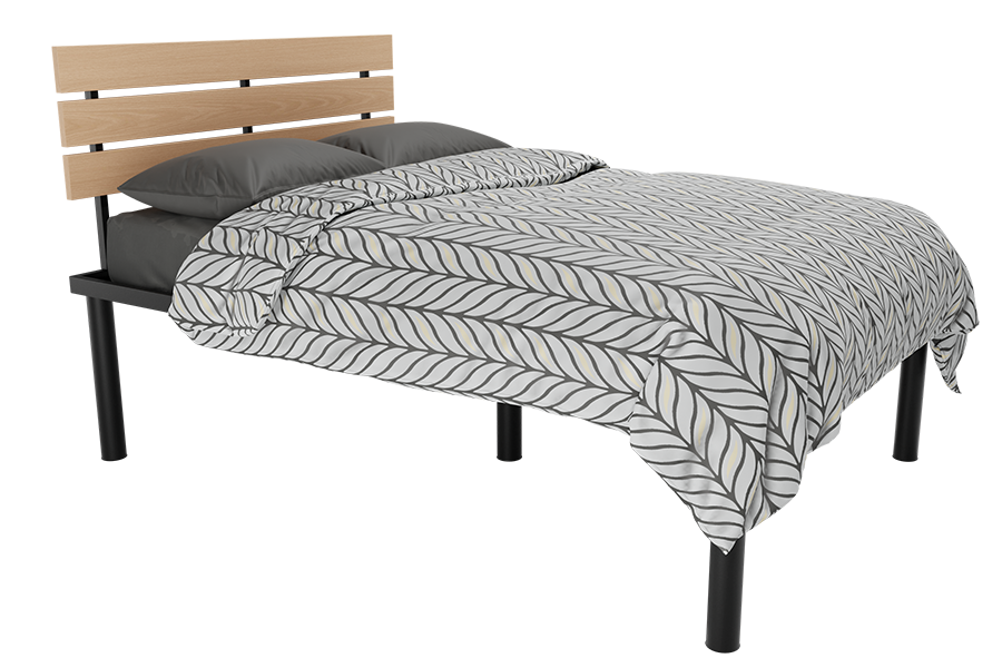 HB003 Headboard with New Age Oak laminate and black frame.